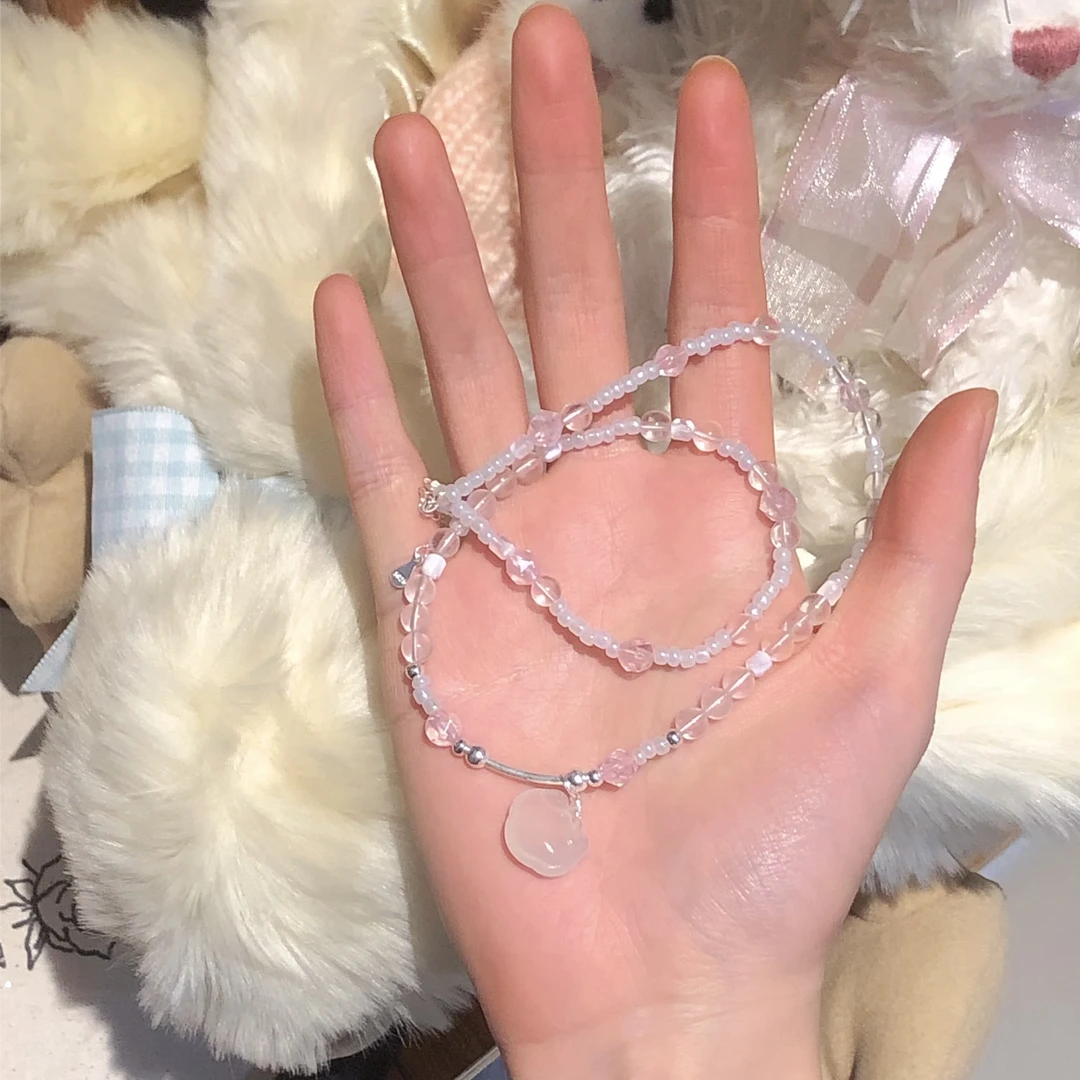 SG1421-［暮云］马卡龙色系粉水晶玉髓可调节项链