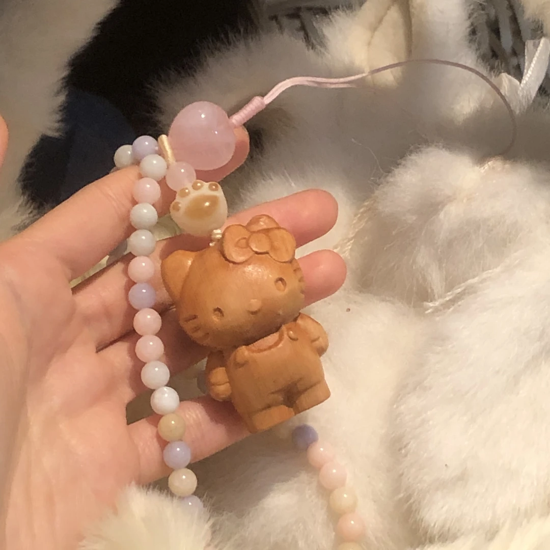 SG1240-［炭烧猫爪kitty］粉水晶摩根石木质编绳挂件雅丹