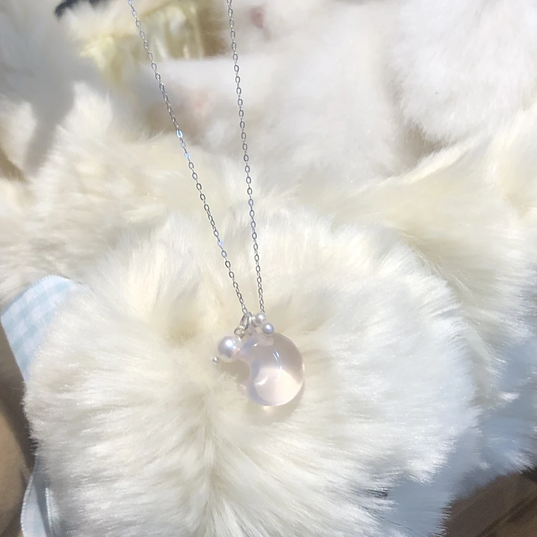 SG1246-［月下］施华洛珠珠粉水晶月亮项链s925