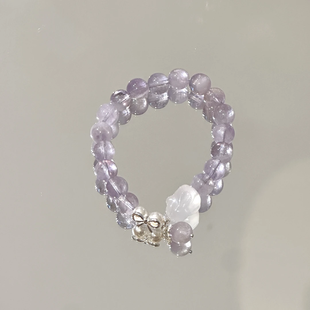 SG884-［兔兔蝴蝶结-紫水］紫水晶玉髓玛瑙s925手串