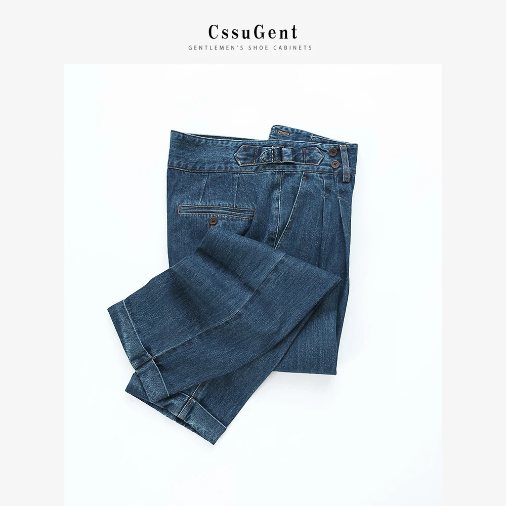 CssuGent定制级那不勒斯重工水洗直筒牛仔西裤男士绅装通勤休闲裤