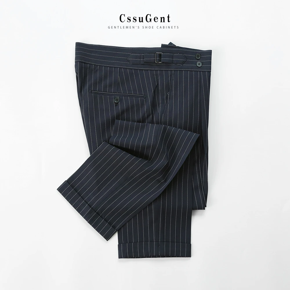 绅士复古高腰条纹直筒西装裤男士时尚优雅商务休闲百搭通勤西裤