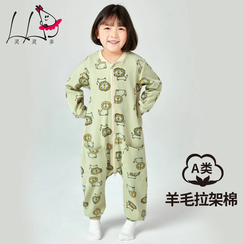 儿童连体睡衣秋冬女童可如厕连身睡衣宝宝100%全棉中大童保暖睡袋