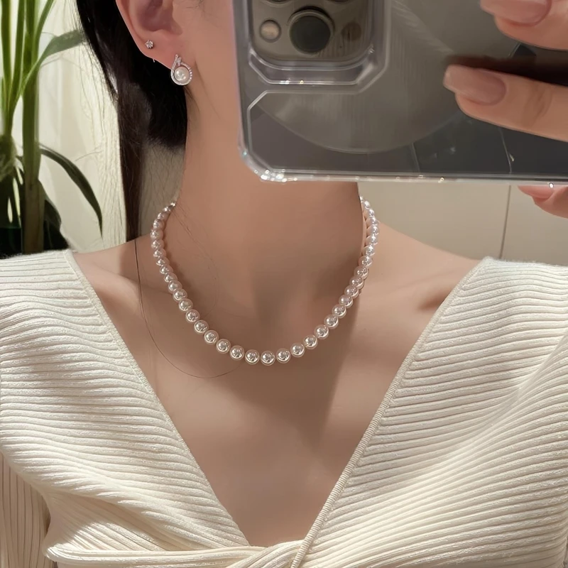 非金属仿水晶项链 倪妮同款全珠项链妈妈百搭锁骨S925银扣头