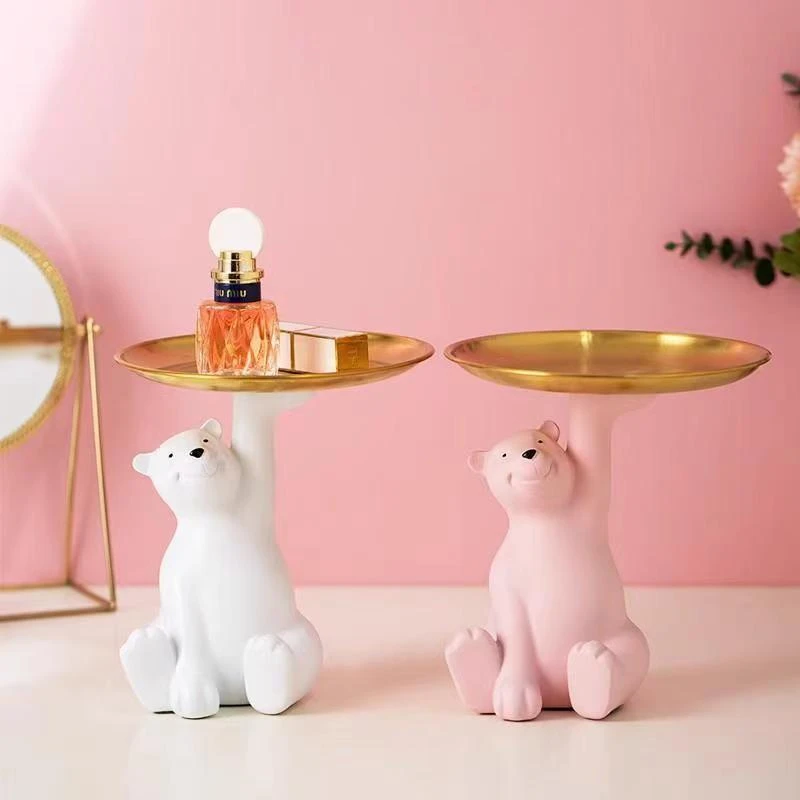 新款创意北极熊摆件客厅摆件玄关钥匙收纳托盘茶几桌面摆件乔迁礼