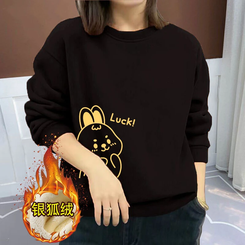 【棉】加绒加厚2024年新款韩版卫衣女春秋宽松遮肚洋气长袖上衣外套