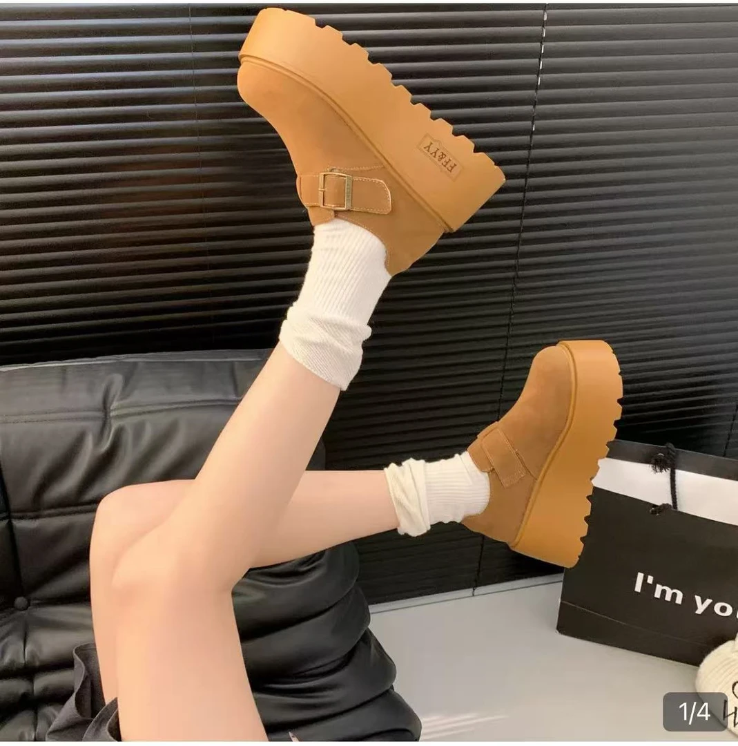 F升级款欧洲站松糕厚底加绒勃肯棉鞋女款2024新款小个子增高65#