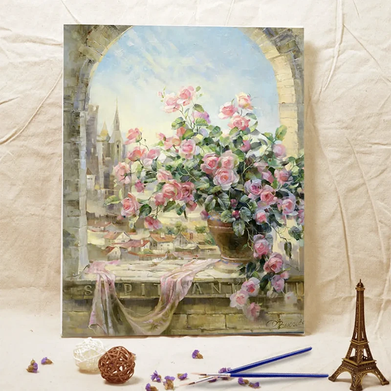 丙烯画DIY数字油画水彩画填充减压填色画手绘手工装饰油画壁画