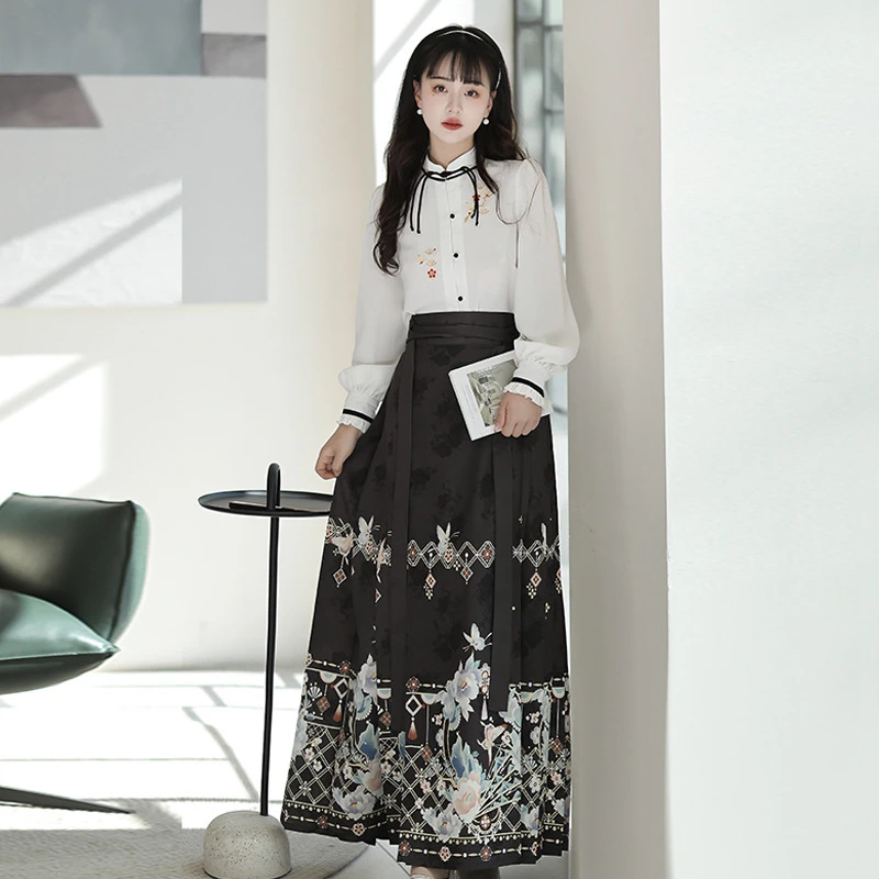 新款高端中国风改良汉元素新中式衬衣马面裙