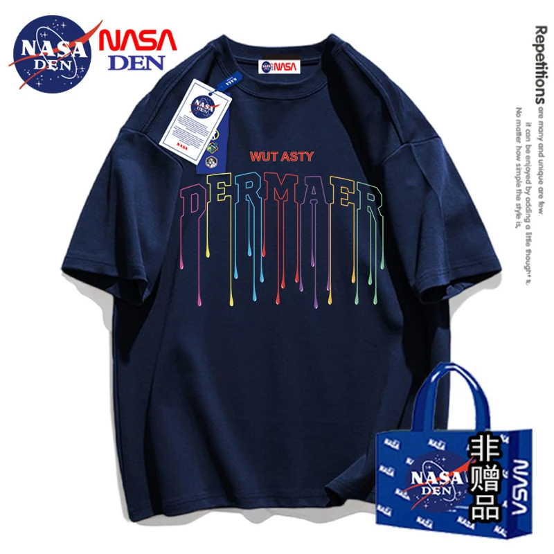 NASA联名夏季重磅纯棉T恤短袖短款上衣港风休闲百搭男女同款印花T