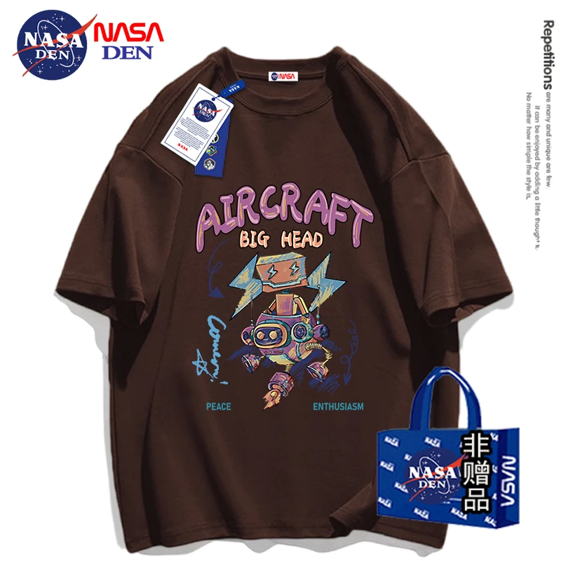 NASA联名夏季重磅纯棉短袖t恤女宽松百搭潮流情侣款圆领印花T恤衫