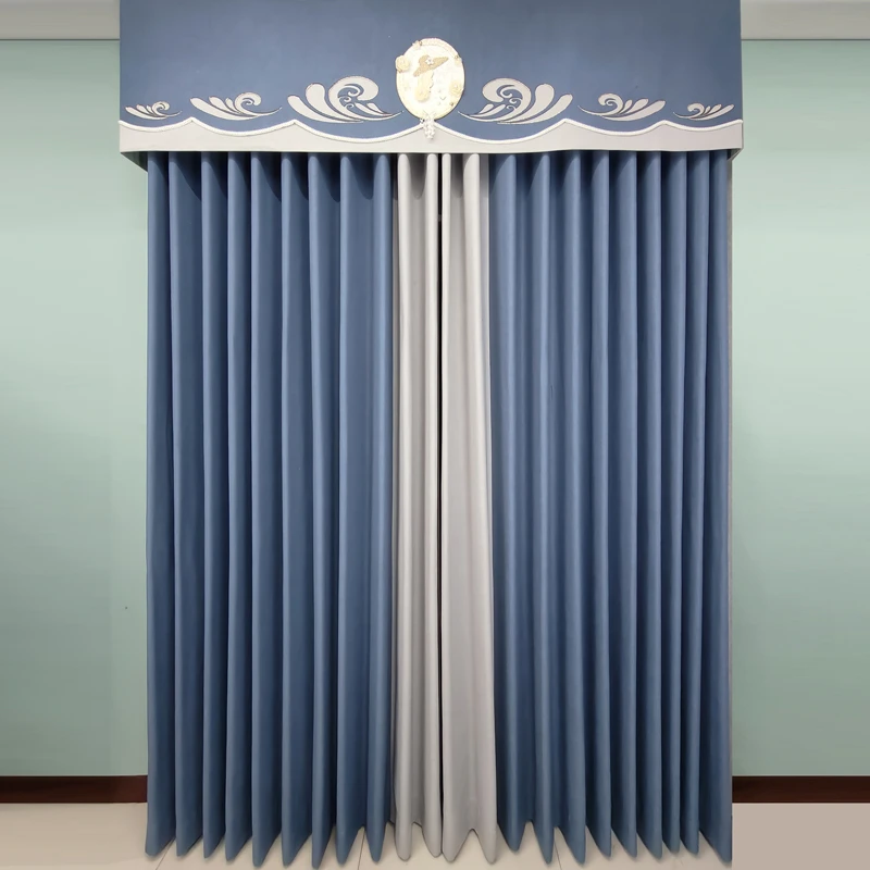 客厅阳台卧室书房现代简约轻奢雪尼麻混纺纯色遮光立边工艺窗帘