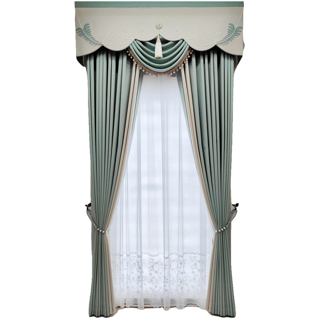 客厅卧室书房飘窗豪华窗幔打孔穿杆帘韩折钩子轨道成品定制帘