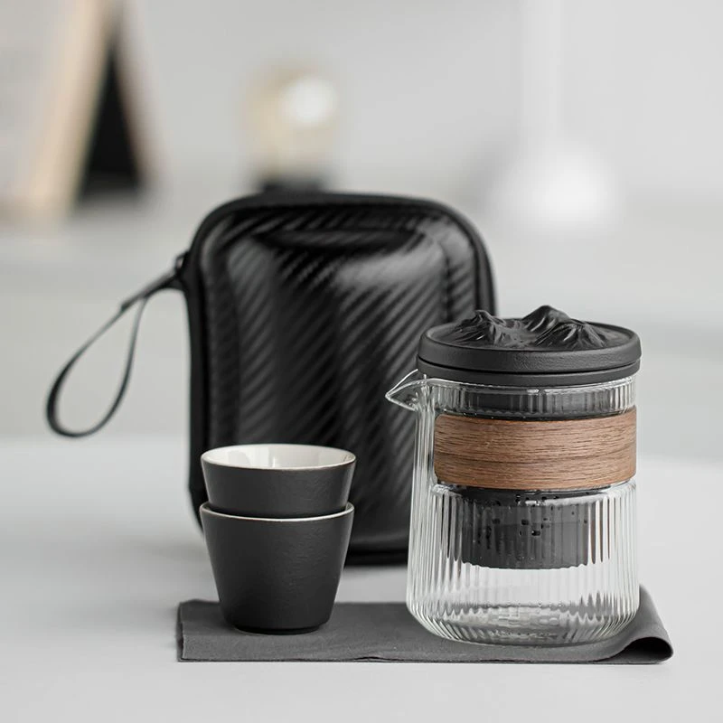 功夫套装茶壶泡茶随身携带户外便携式山河旅行茶具快客杯玻璃