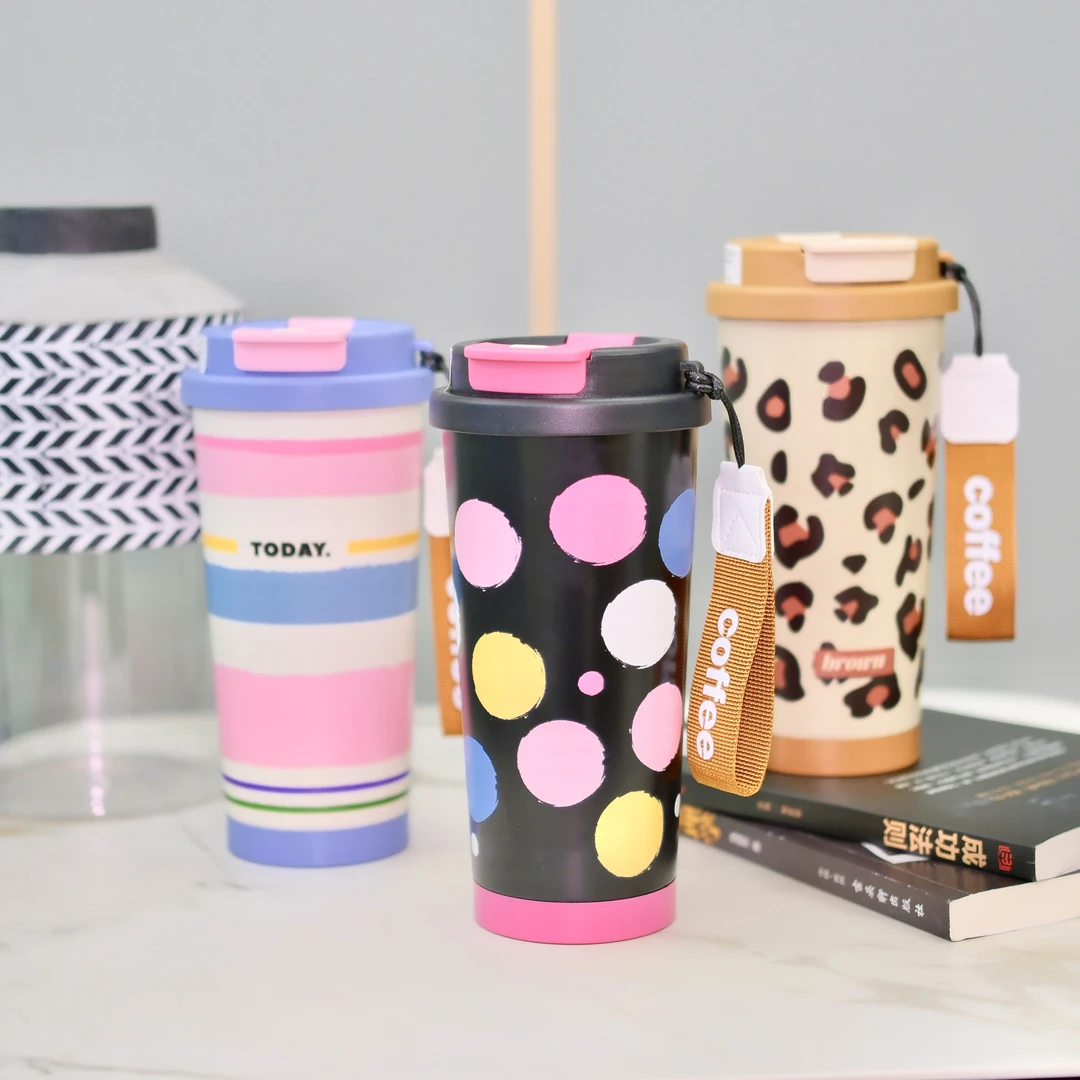 高颜值双层保温杯女生大容量便携吸管随行水杯