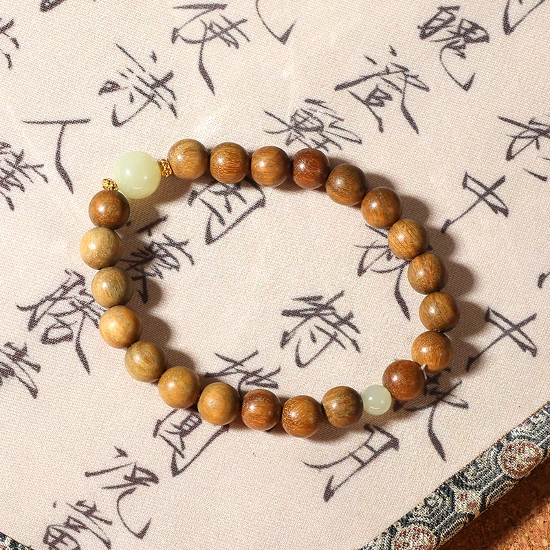 天然绿檀 和田玉单圈
