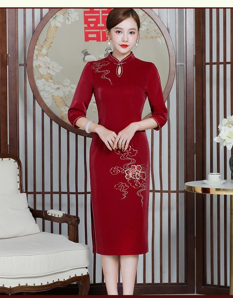 珠光丝绣花高端婚庆喜婆婆喜妈妈高级礼服裙