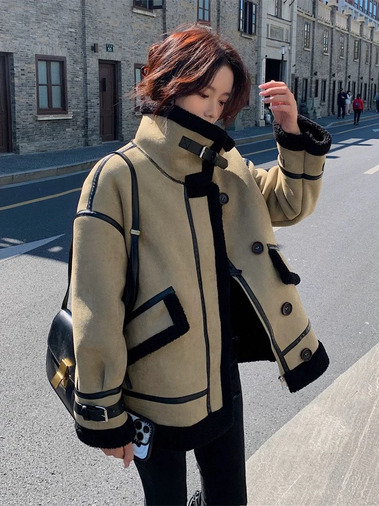 秋冬韩版新款机车服毛毛短外套女秋冬小众高级感派克服