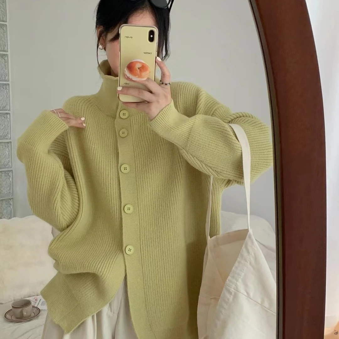 【周一定制】小众设计纽扣装饰加厚高领慵懒风毛衣