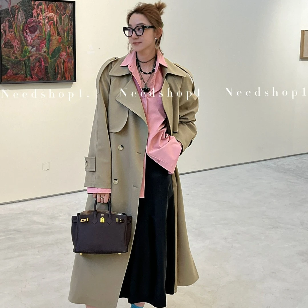 【NeedShop1】卡其色翻领英伦风中长款风衣女