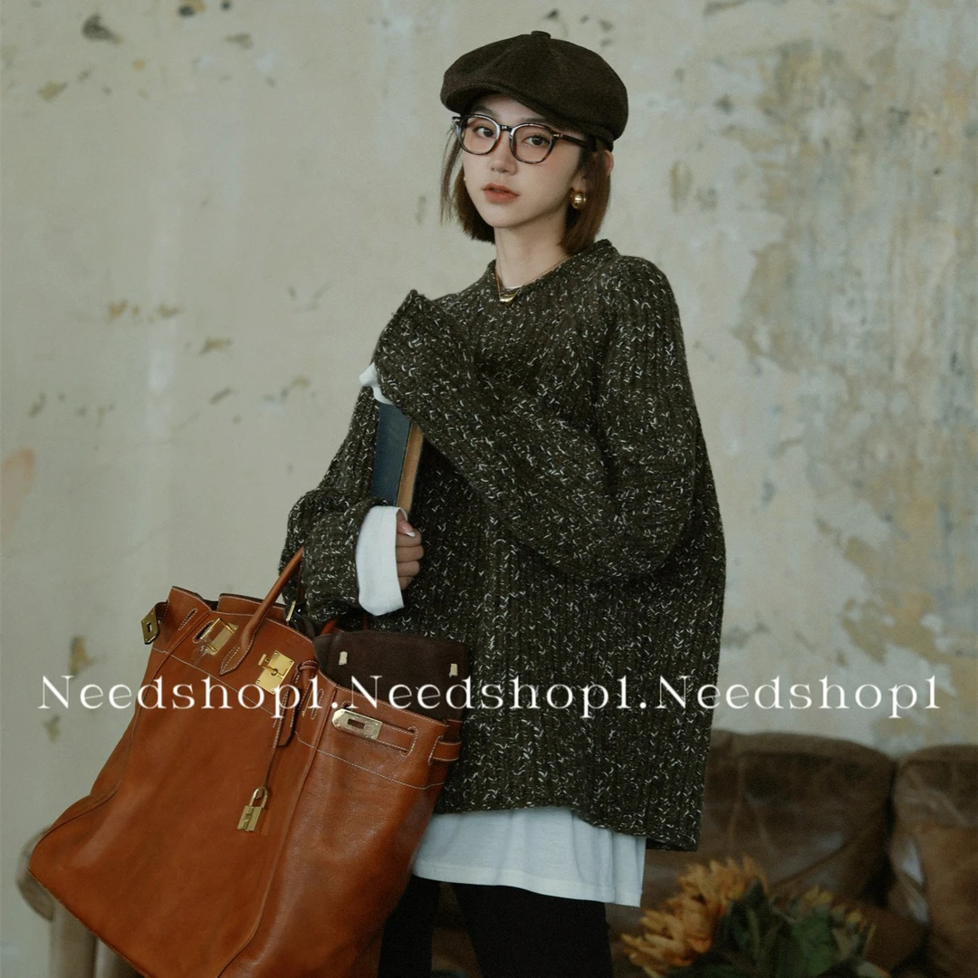 【NeedShop1】暮色暖阳 绿色拼接百搭羊毛针织毛衣