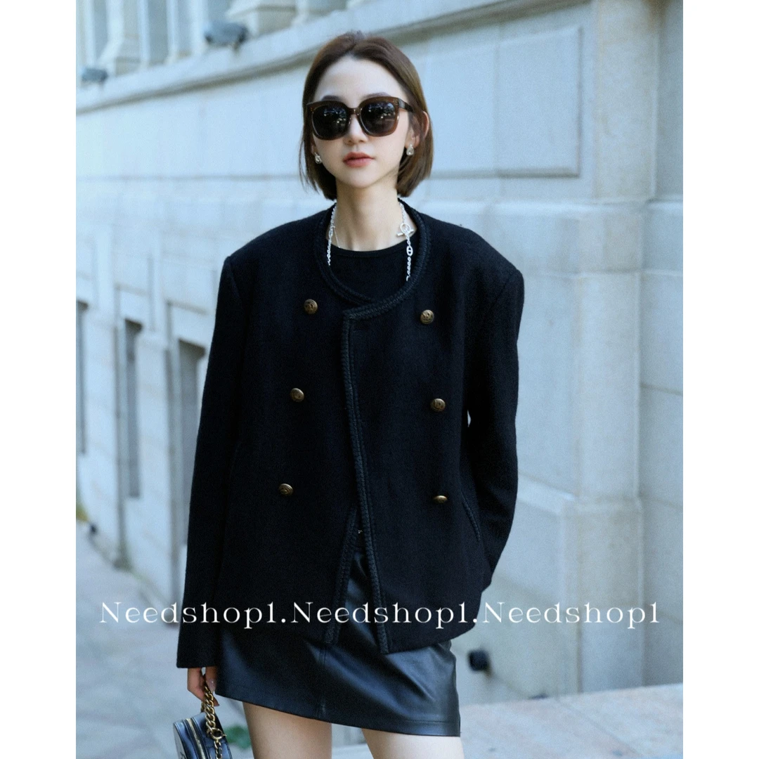 【NeedShop1】黑色无领小香风羊毛外套