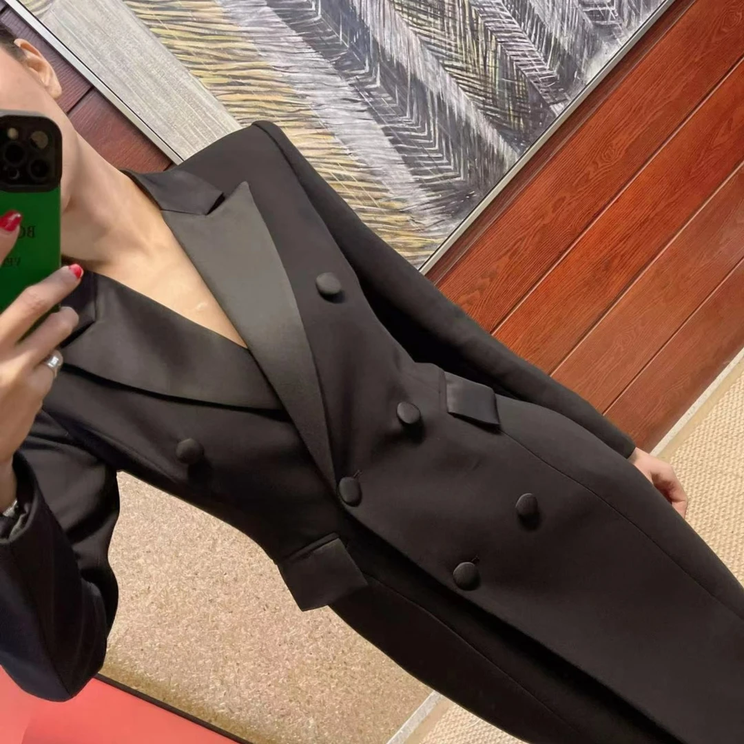 Monica 翻领双排扣西装连衣裙外套