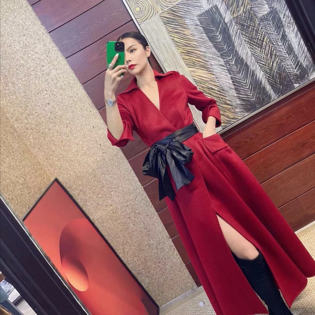 MONICA 水波纹系带秋冬风衣外套