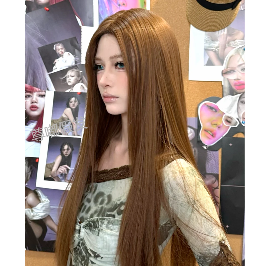 妍公子-【可免戴发网的假发·戴文青木】茶棕色网红超美长直发假发