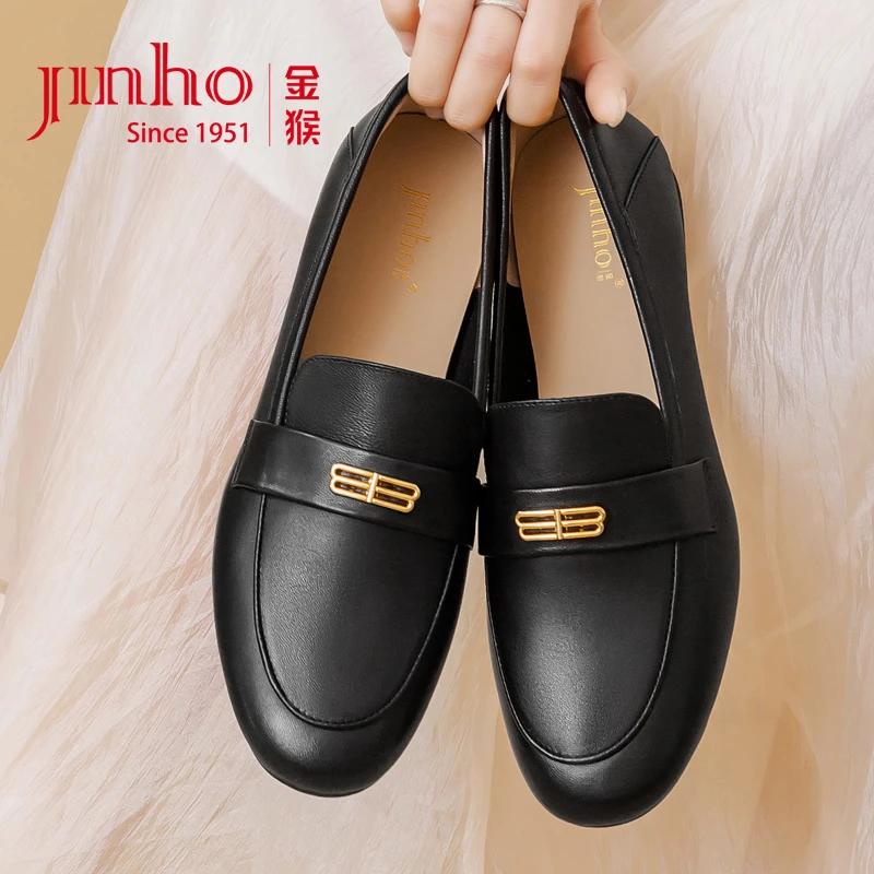 Jinho/金猴2024春新女乐福鞋浅口软底真皮一脚蹬英伦风SQ18063A&H