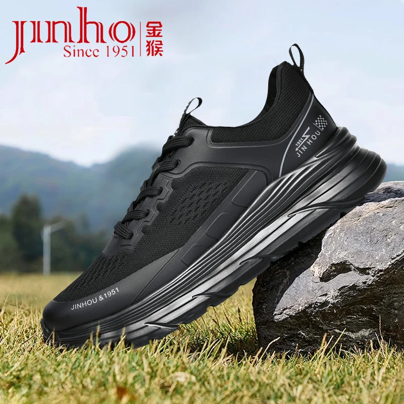 Jinho/金猴男士黑色户外轻便透气缓震防滑舒适休闲鞋Q20178A