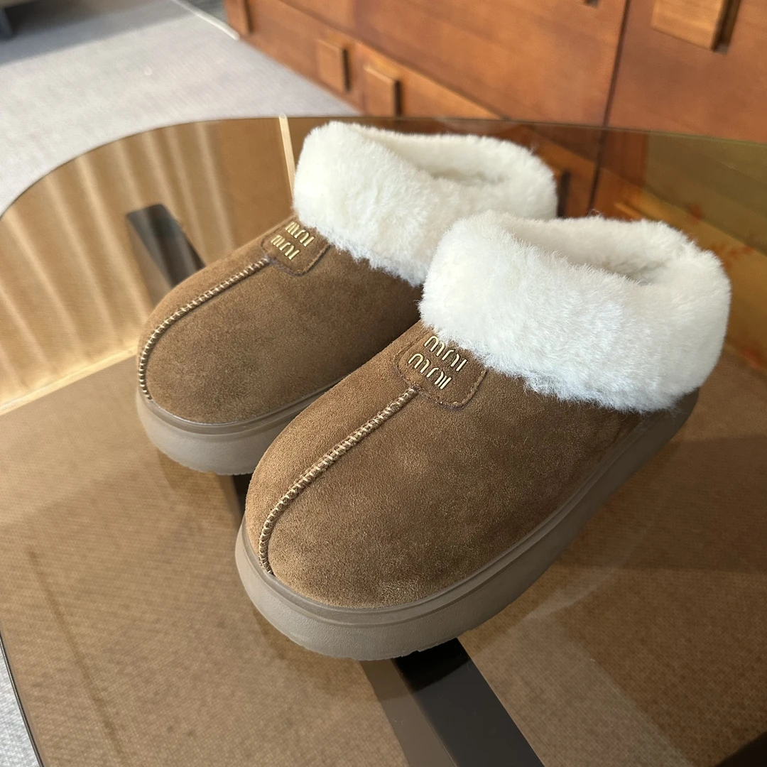 海卓~ 厚底包头毛毛拖鞋女外穿2024年毛一体雪地棉鞋加绒半拖