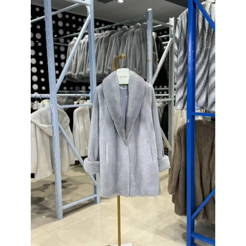 【569】青果领挽袖女士水貂外套皮草外套女