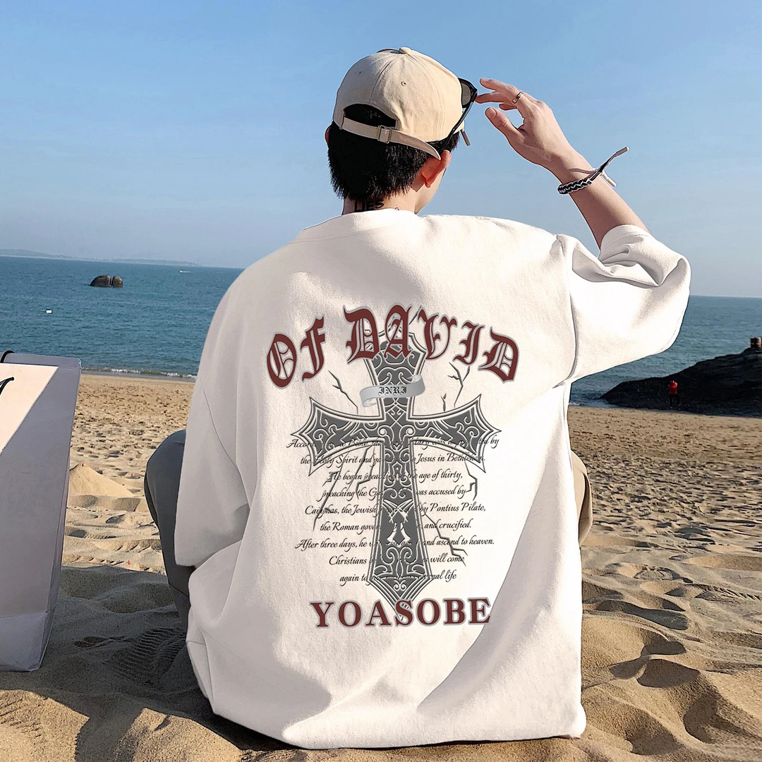 纯棉十字架印花短袖T恤男大码体恤青年学生18岁男女大童半袖百搭T