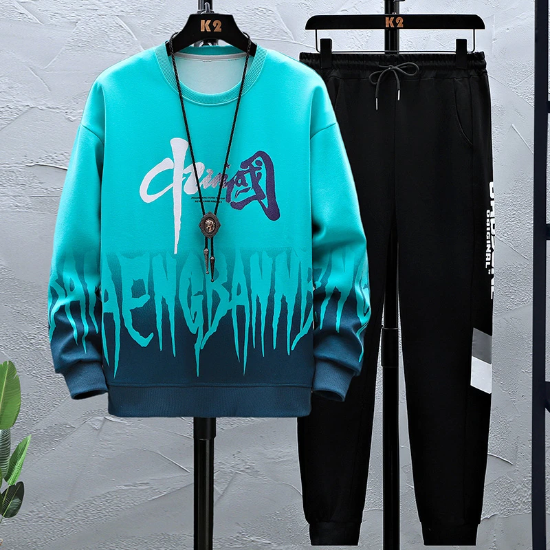 2024春秋休闲青少年套装卫衣大童春秋潮流运动中学生圆领套头宽松