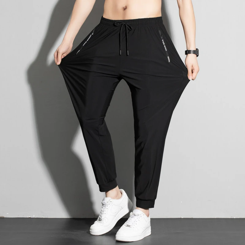 锦纶冰丝裤男士休闲品质长裤冰丝松紧系绳空调裤冰感宽松大码运动