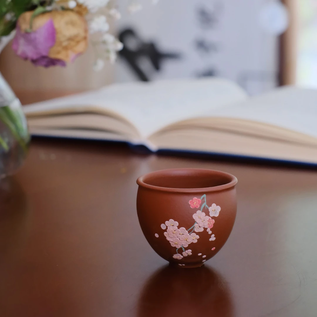 大碗茶器【梦樱若曦】朱泥紫砂杯宜兴主人杯茶杯手制容量40ml