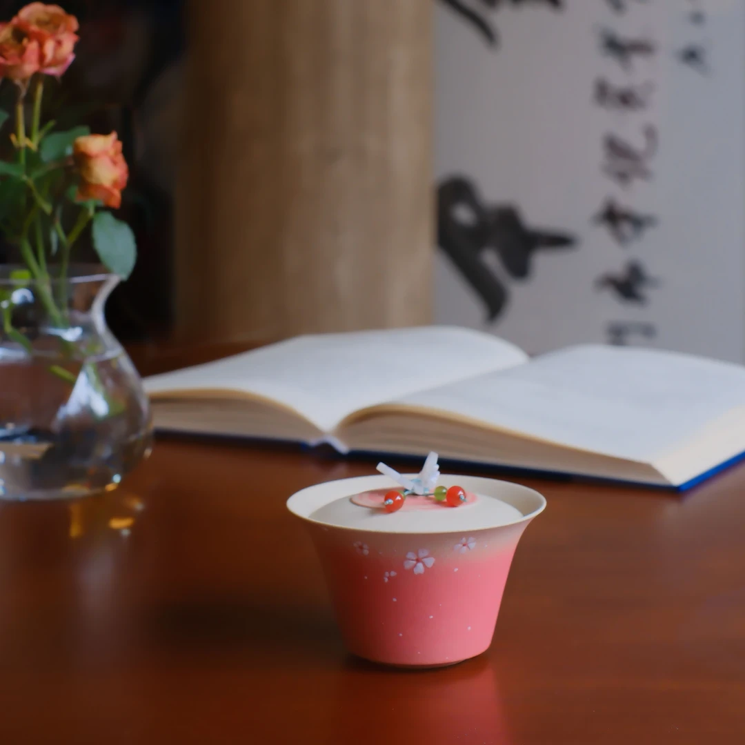 大碗茶器 紫砂菊粉蝴蝶盖碗中式手工复古茶具手制泡茶盖碗100cc