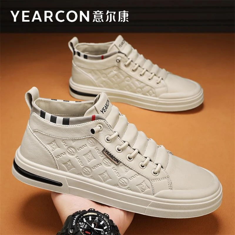 意尔康高帮休闲皮鞋男春秋冬季2025新款百搭高端加绒板鞋男士棉鞋