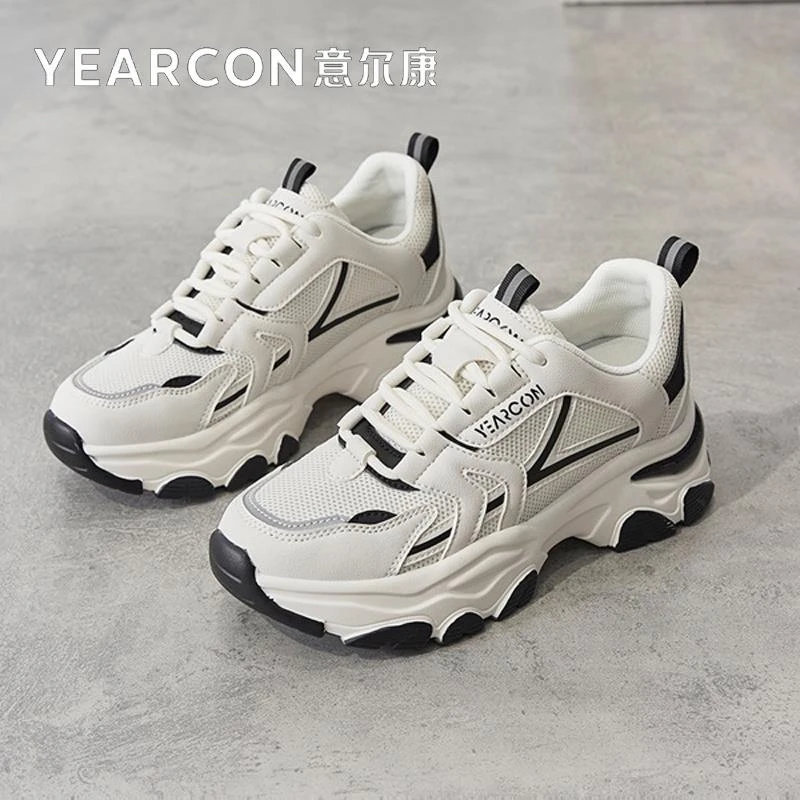 意尔康运动女鞋2025夏季新款爆款老爹鞋透气网面女式厚底休闲鞋子