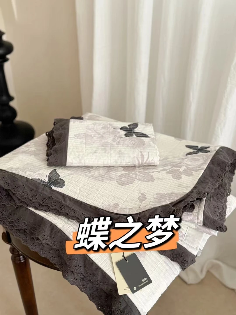 2024秋冬新品 法式花边纯棉四季款床盖三件套