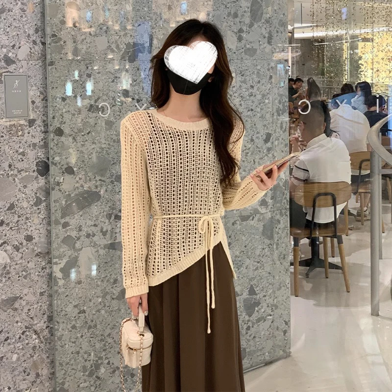 高级感吊带裙套装显瘦镂空针织上衣两件套百搭早秋洋气上档次女装
