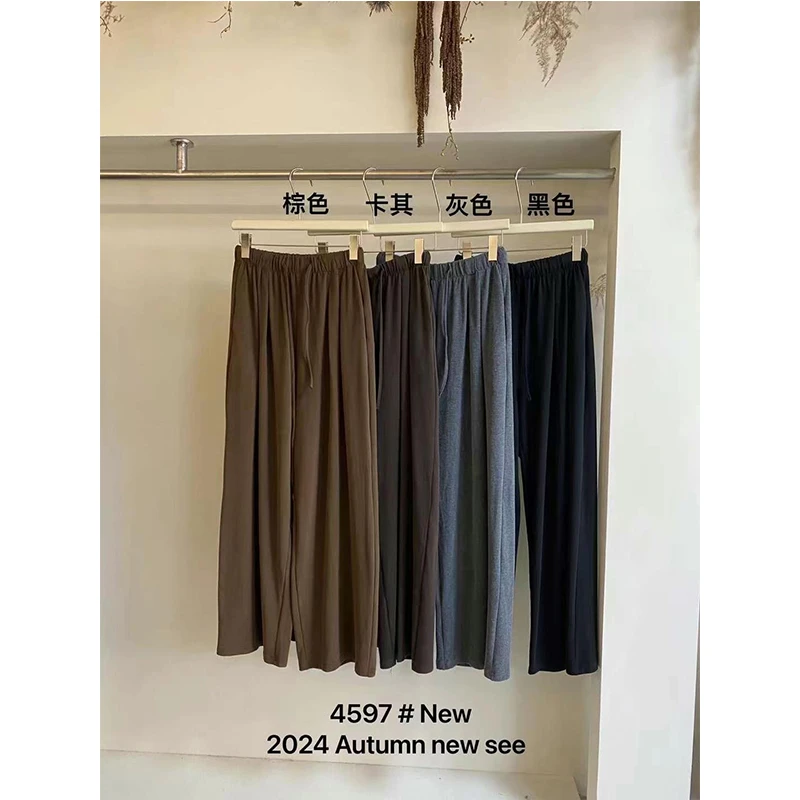 [LzNN]欧货韩系松紧高腰软糯阔腿裤早秋款显瘦直筒宽松垂感休闲裤