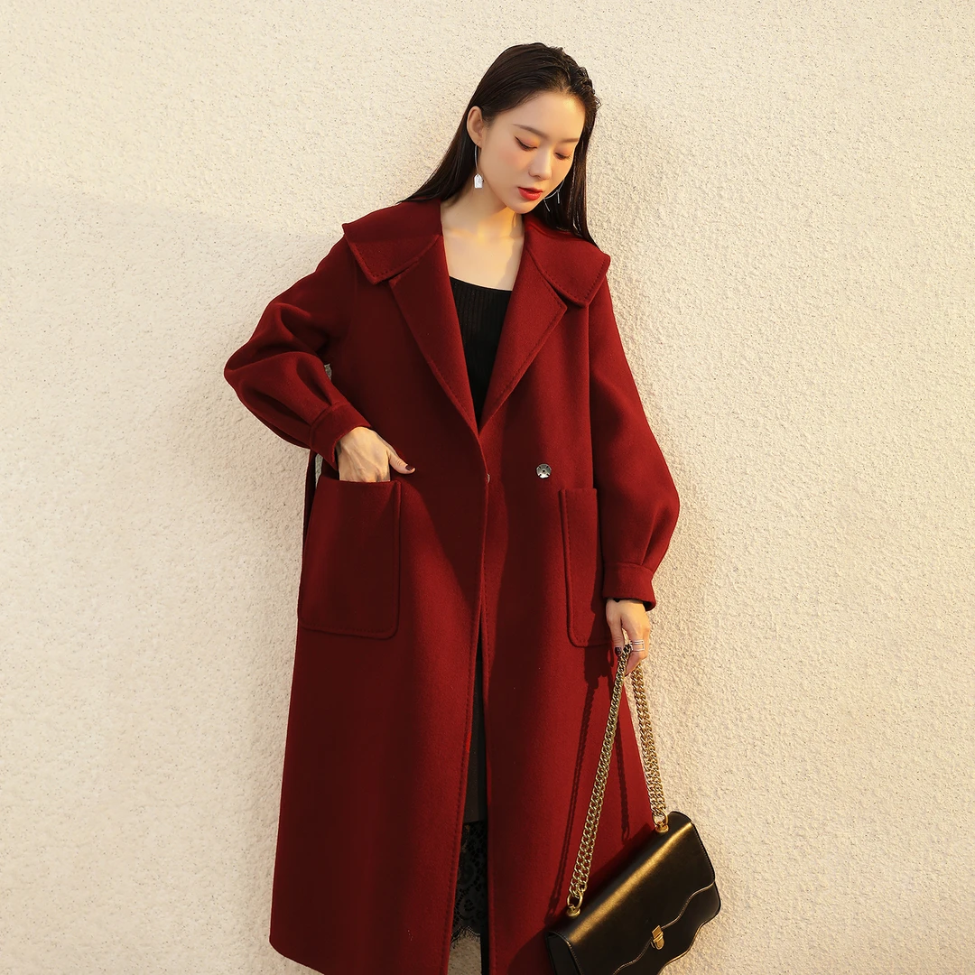 TT双面羊毛大衣女高端中长款毛呢赫本风显瘦气质加厚宽松过膝时尚