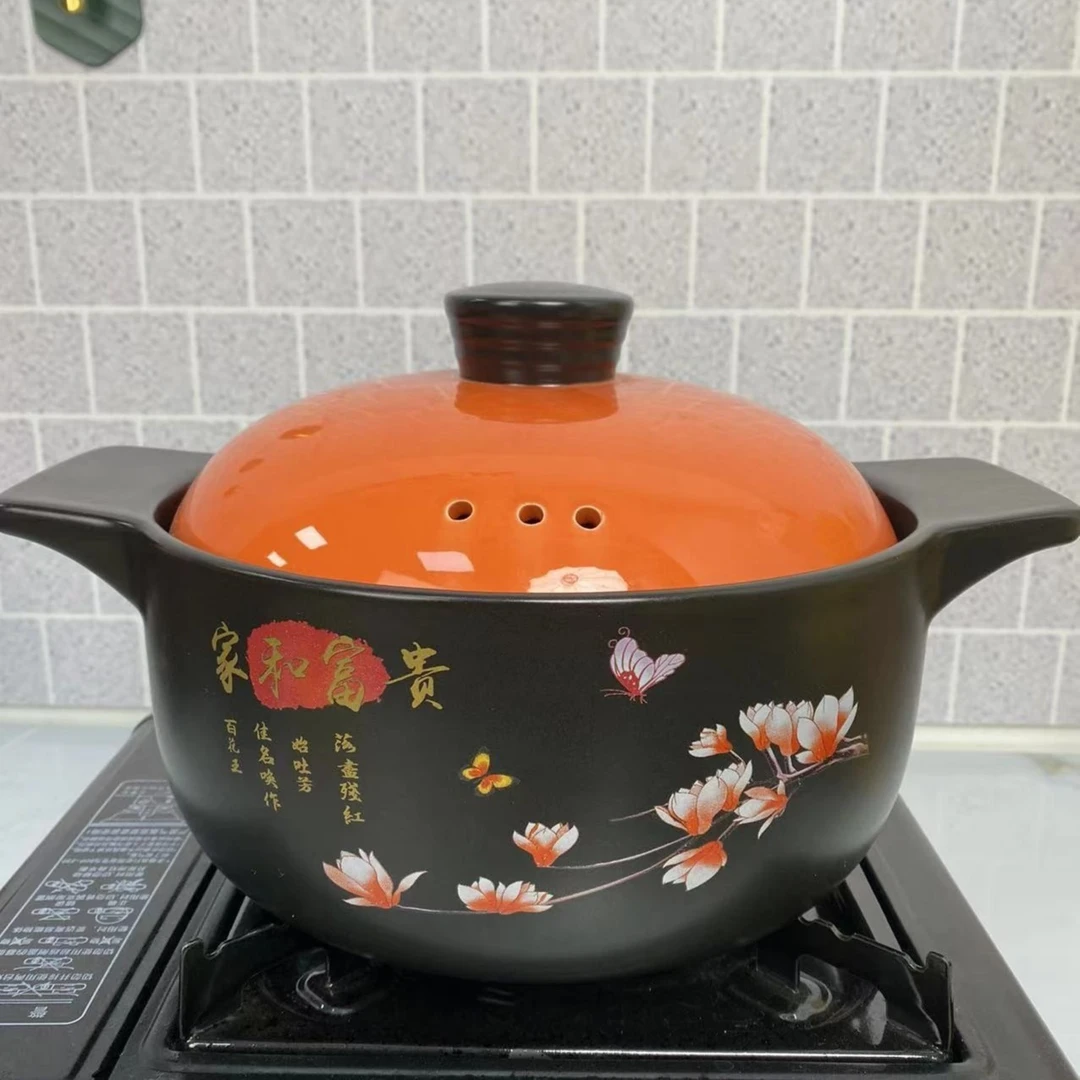 4.2升花开富贵耐高温煲汤炒菜煲仔饭火锅陶瓷干烧不裂砂锅隔热g