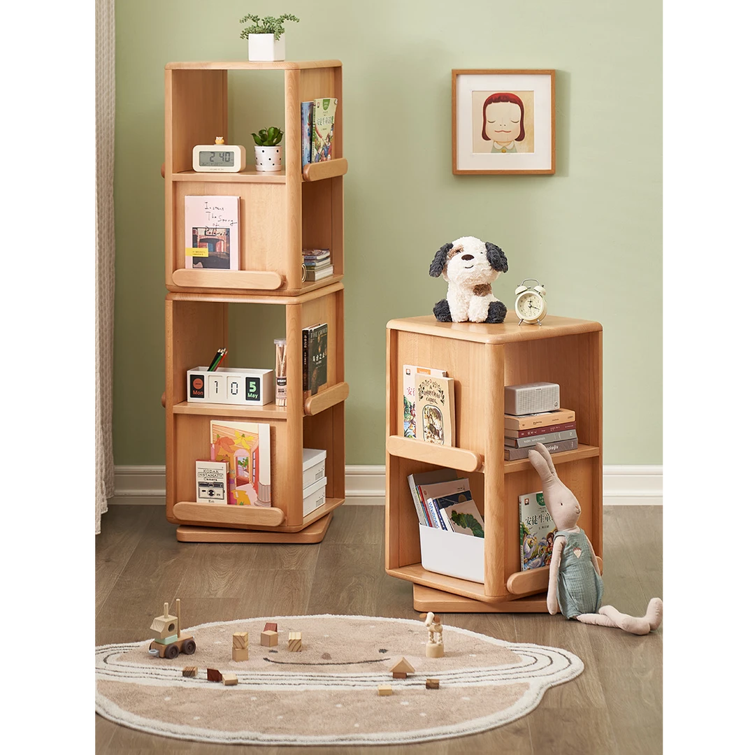 原始原素全实木儿童旋转书架创意360度儿童家用客厅收纳架E217G