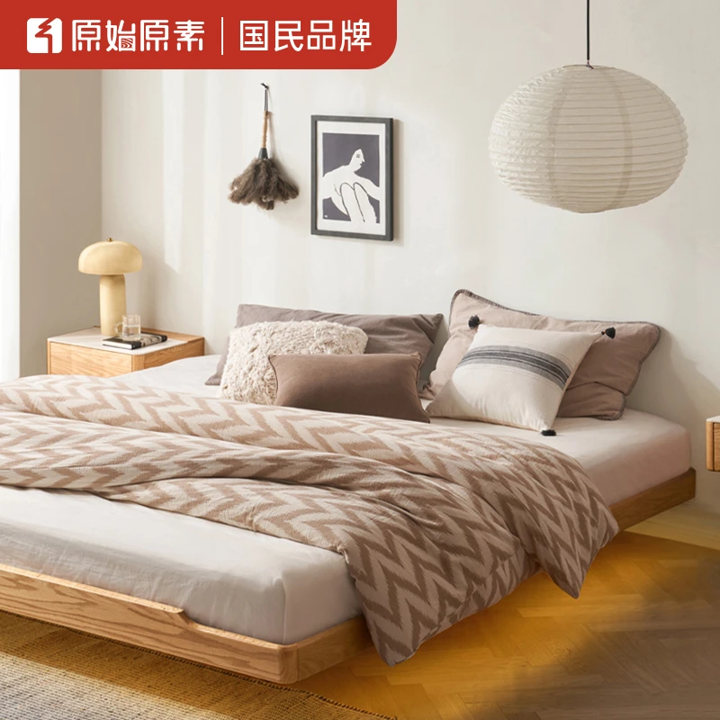 原始原素主卧室纯实木大床双人榻榻米家用落地悬浮床L7017