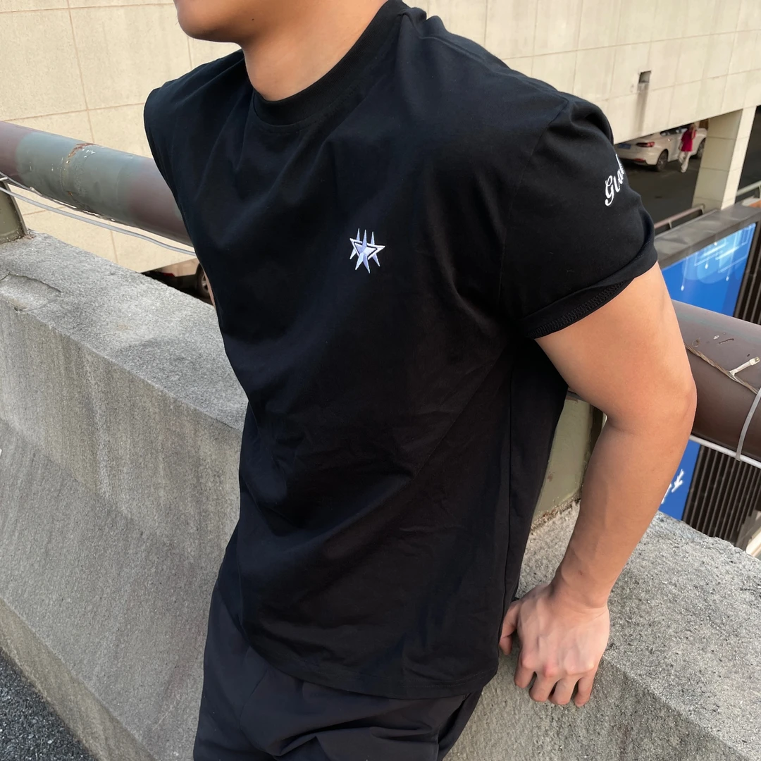 GTAL夏季美式休闲星星刺绣小领口T恤百搭速干吸湿排汗街头短袖