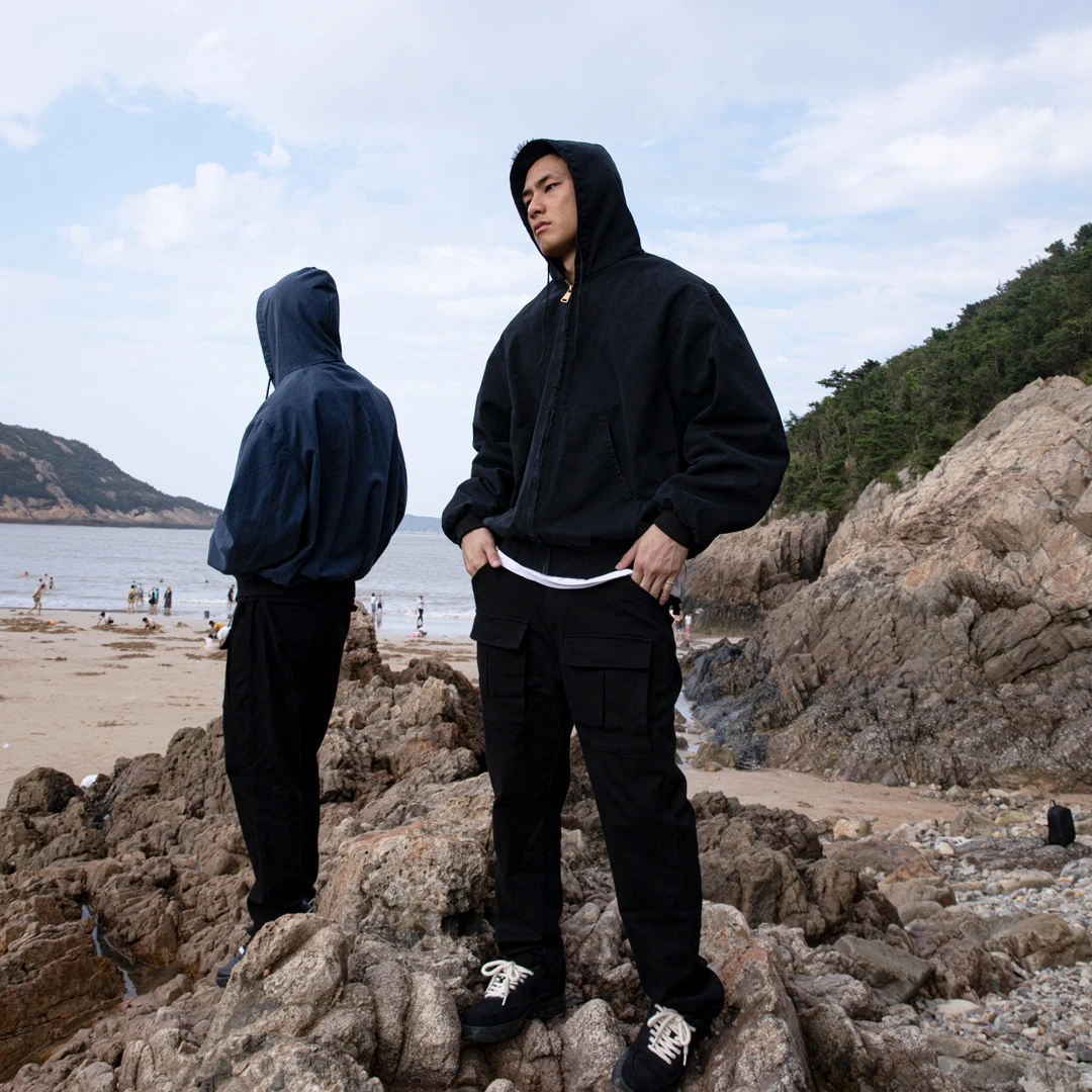 GTAL美式复古底特律连帽夹克工装秋季百搭短宽重工纯色水洗外套