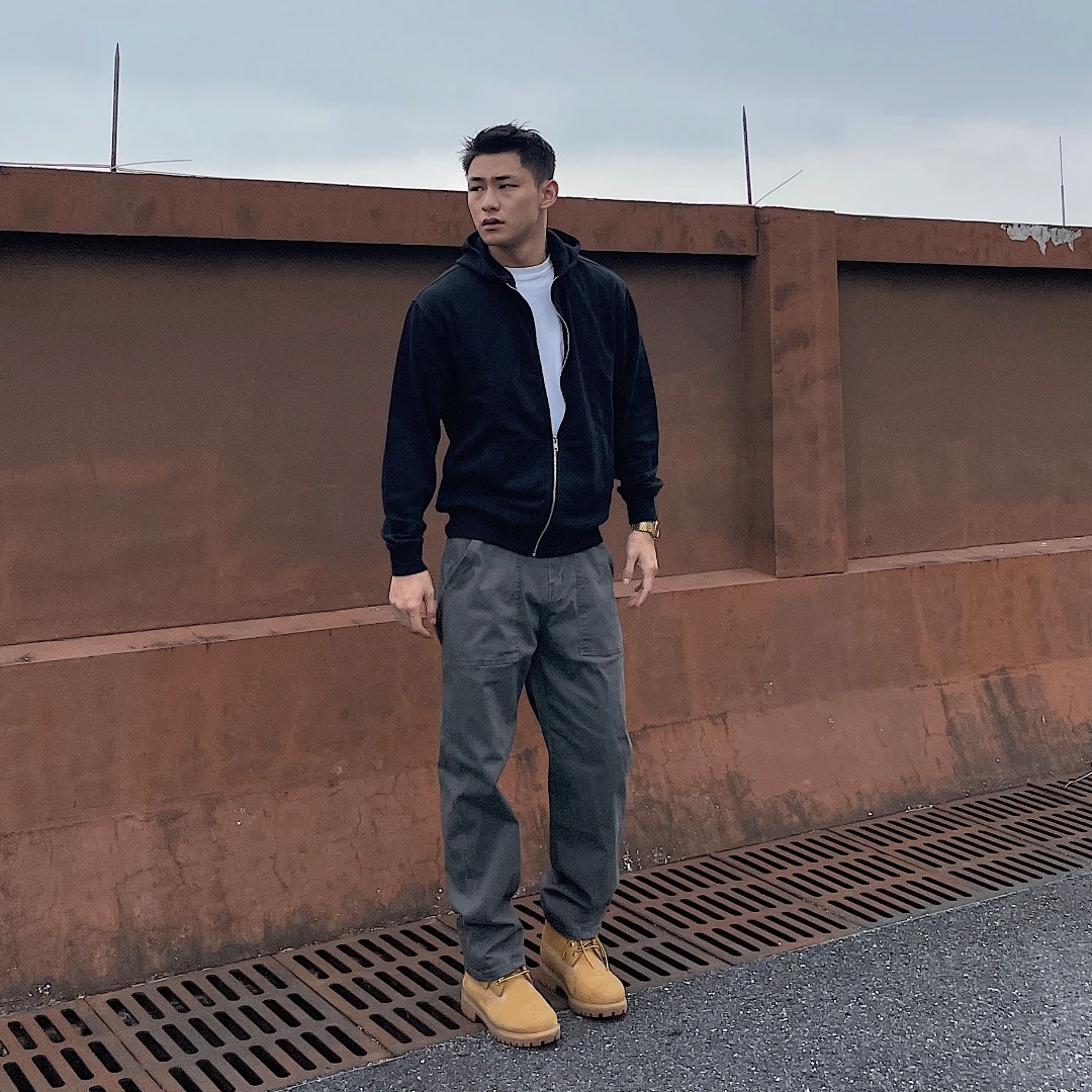 GTAL美式休闲硬汉工装水洗破坏街头直筒男士纯色做旧牛仔磨毛长裤